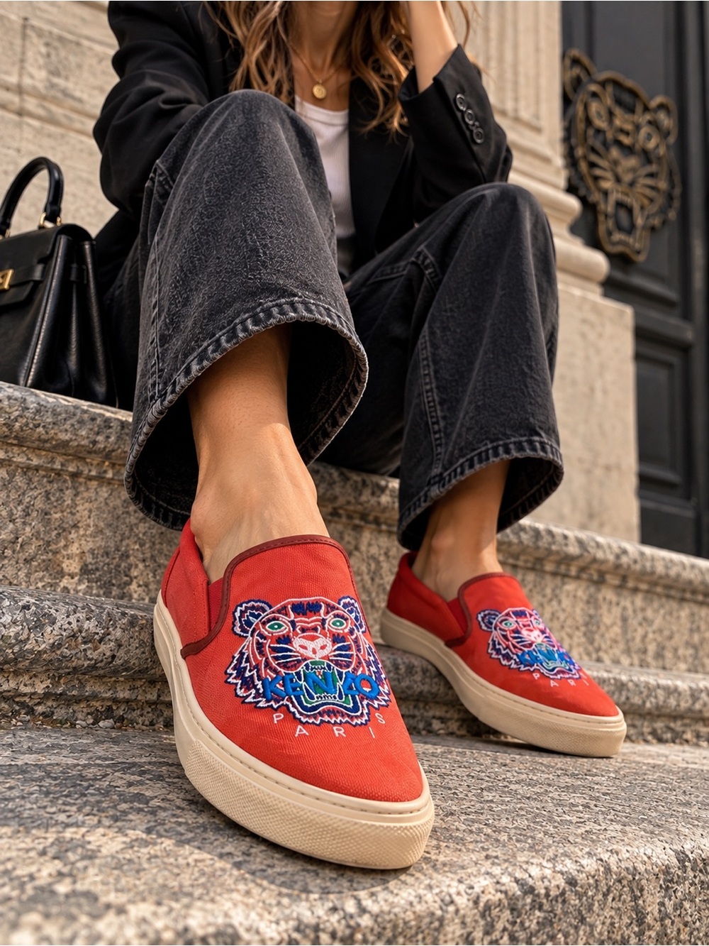KENZO K-Skate Tiger Embroidered Slip On Sneakers Red EU 36